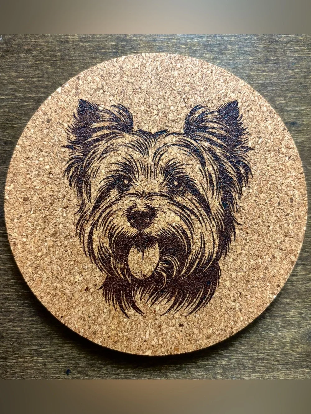 Australian Terrier Dog Face Laser Engraved Cork Coaster #2